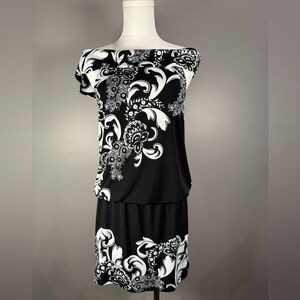White House Black Market Black and White Midi Dress